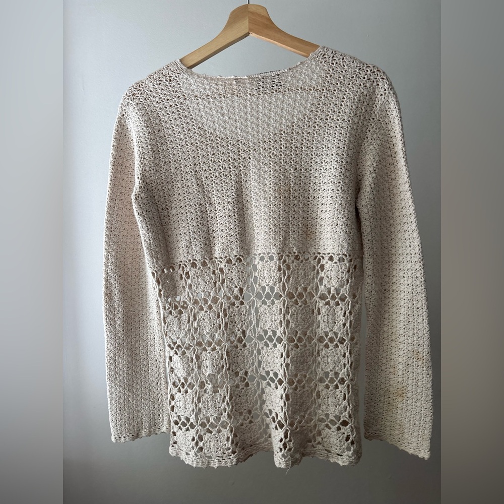 1990s Beige Crochet Cardigan with 3 Buttons - Picture 3 of 5